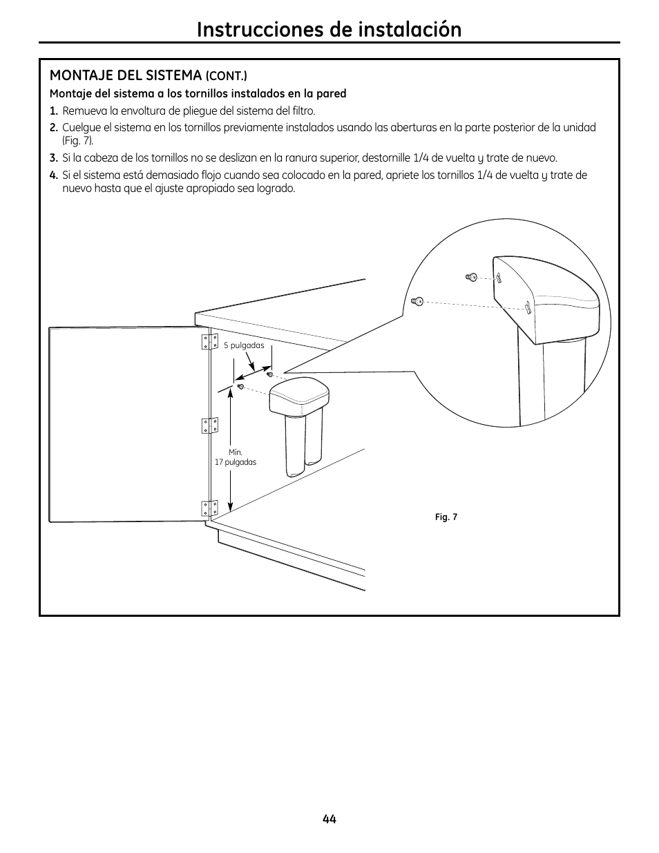 Instrucciones de instalación, Montaje del sistema | GE GXSL55R User Manual | Page 44 / 48