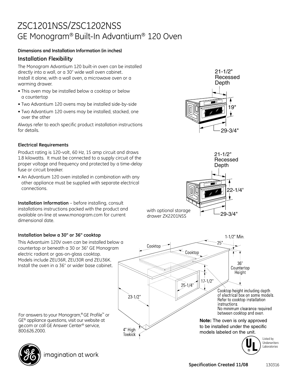 GE Monogram ZSC1202NSS User Manual | 4 pages