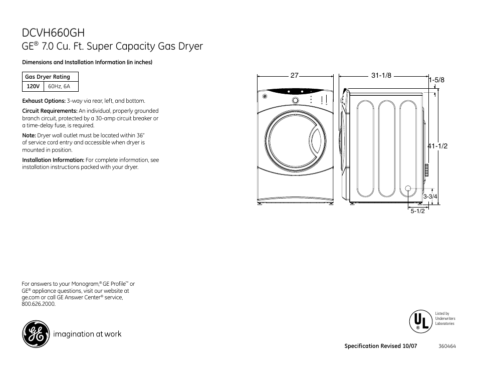 GE DCVH660GH User Manual | 4 pages