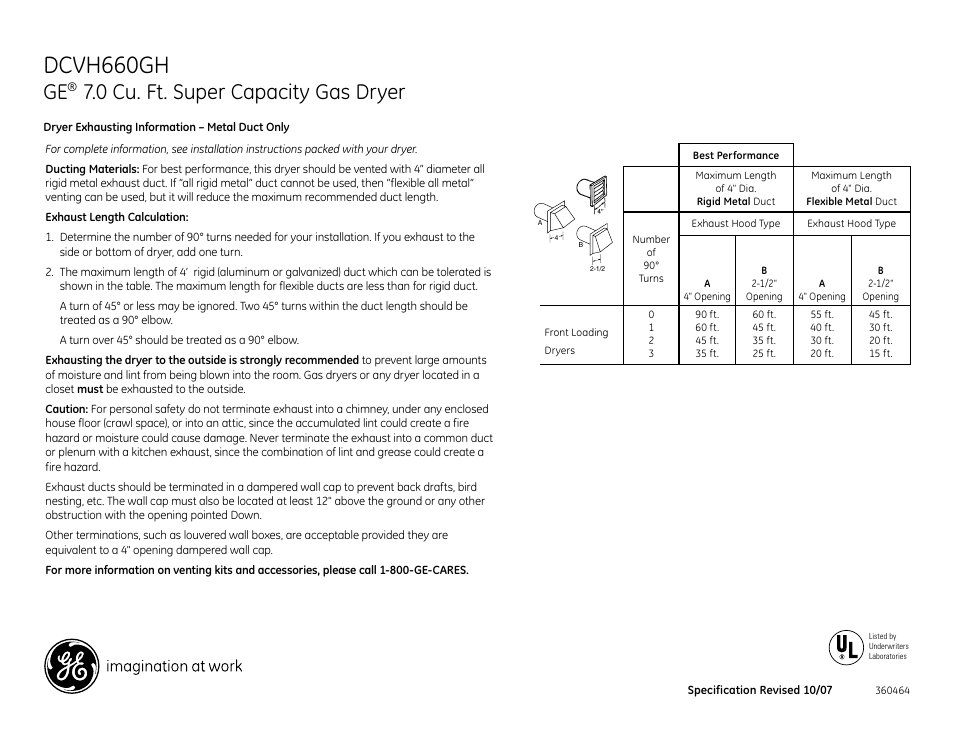 Dcvh660gh, 0 cu. ft. super capacity gas dryer | GE DCVH660GH User Manual | Page 3 / 4