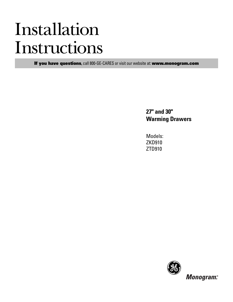 GE ZTD910 User Manual | 8 pages