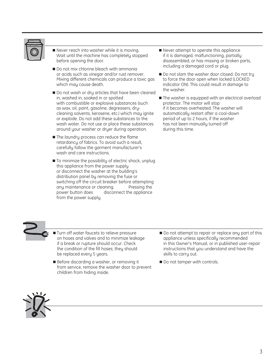When using the washer | GE PFWH4400 User Manual | Page 3 / 87