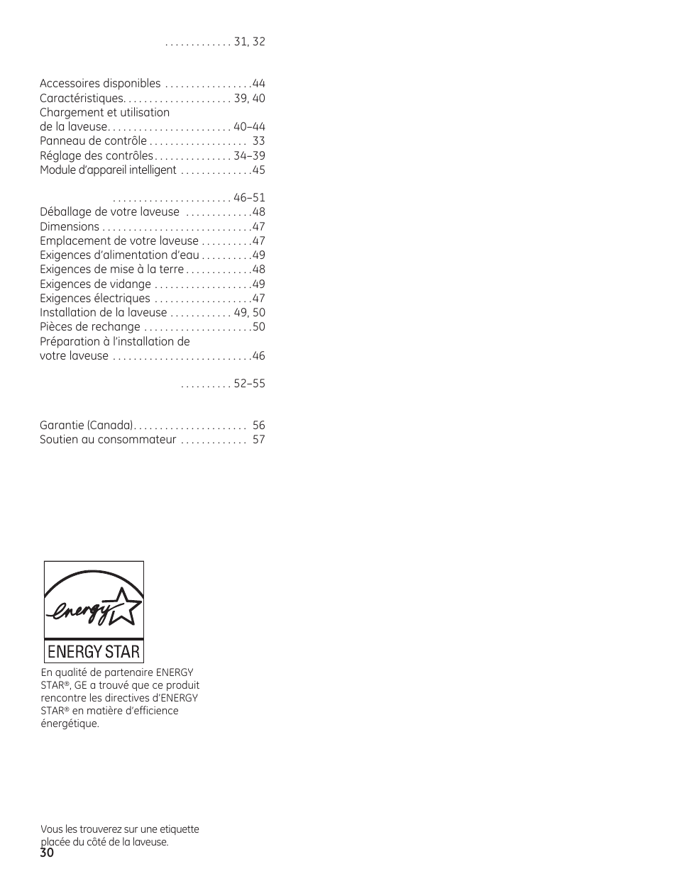 Mesures de sécurité, Fonctionnement, Installation | Conseils de dépannage, Soutien au consommateur | GE PFWH4400 User Manual | Page 30 / 87