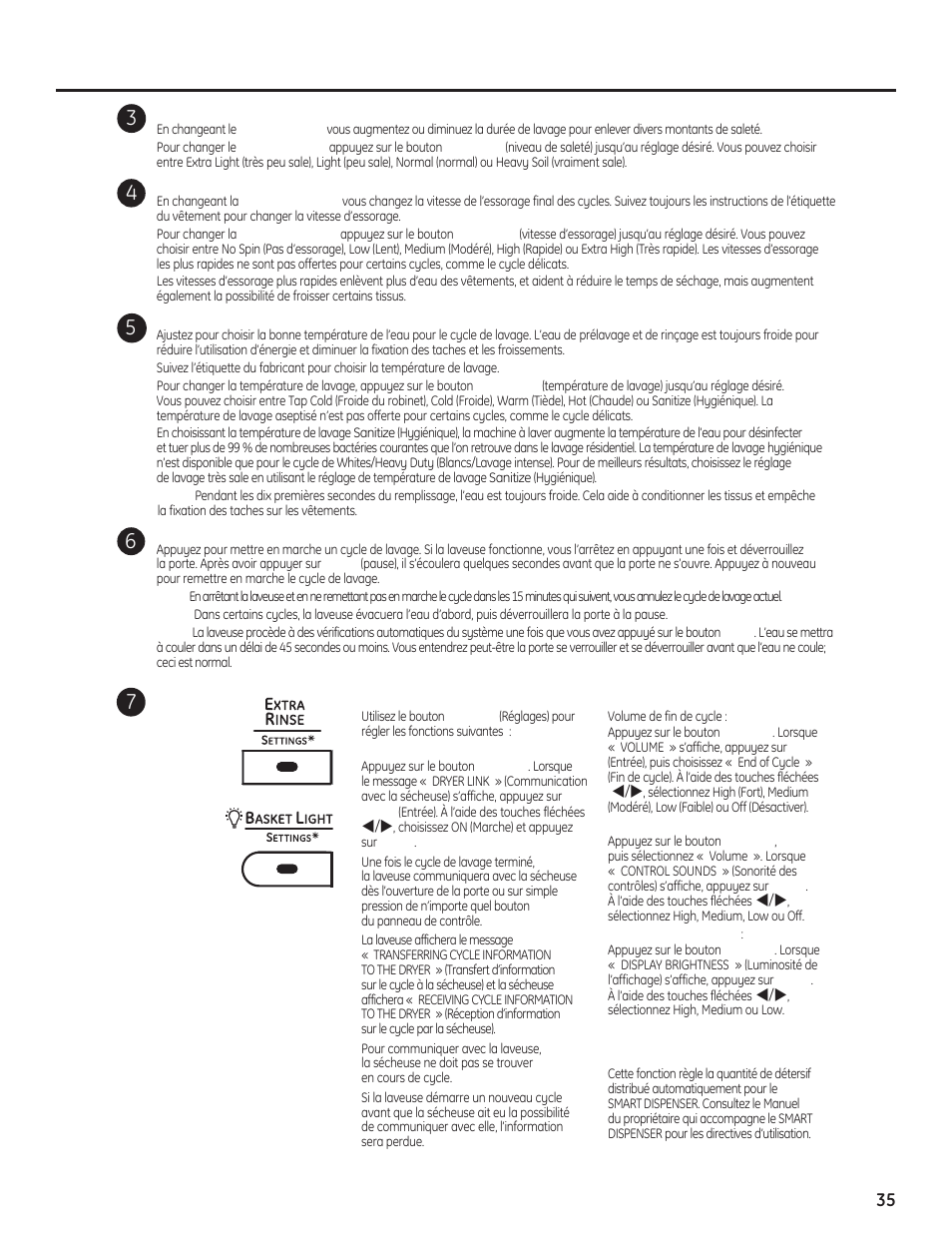 Réglage des contrôles | GE PFWH4400 User Manual | Page 35 / 87