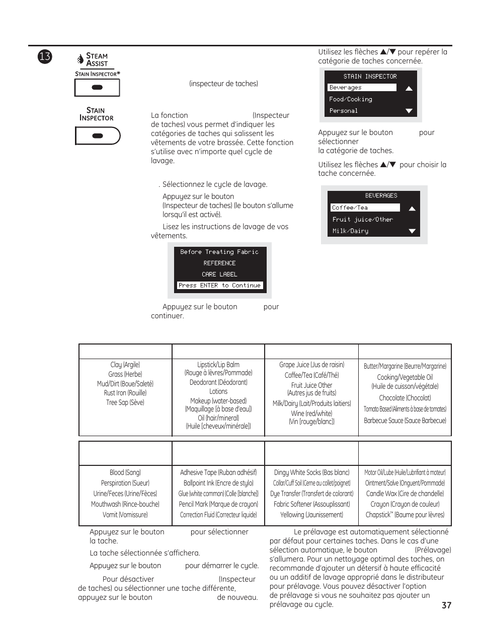 Réglage des côntroles | GE PFWH4400 User Manual | Page 37 / 87