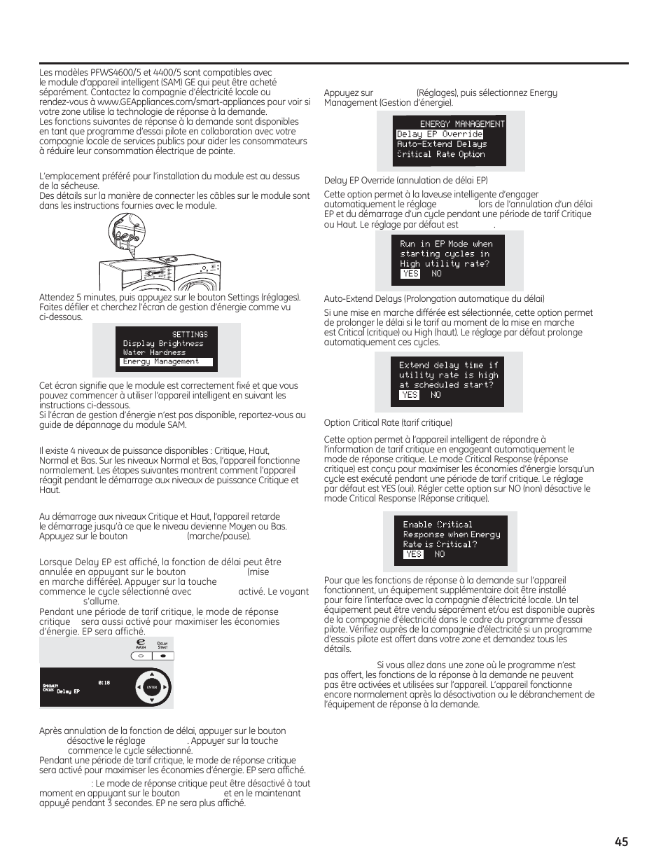 Module d’appareil intelligent, Sur certains modèles) | GE PFWH4400 User Manual | Page 45 / 87