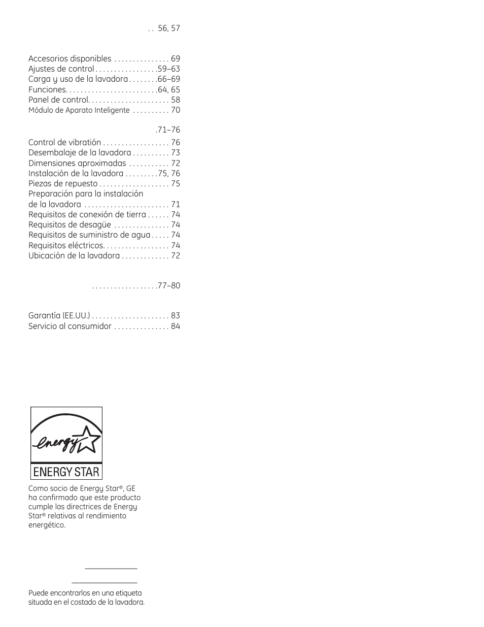 Instrucciones de seguridad, Instrucciones de funcionamiento, Instrucciones de instalación | Consejos para la solución de problemas, Atención al cliente | GE PFWH4400 User Manual | Page 58 / 87