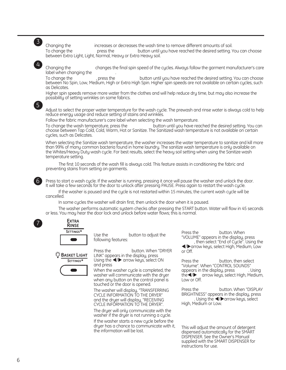 Control settings | GE PFWH4400 User Manual | Page 6 / 87