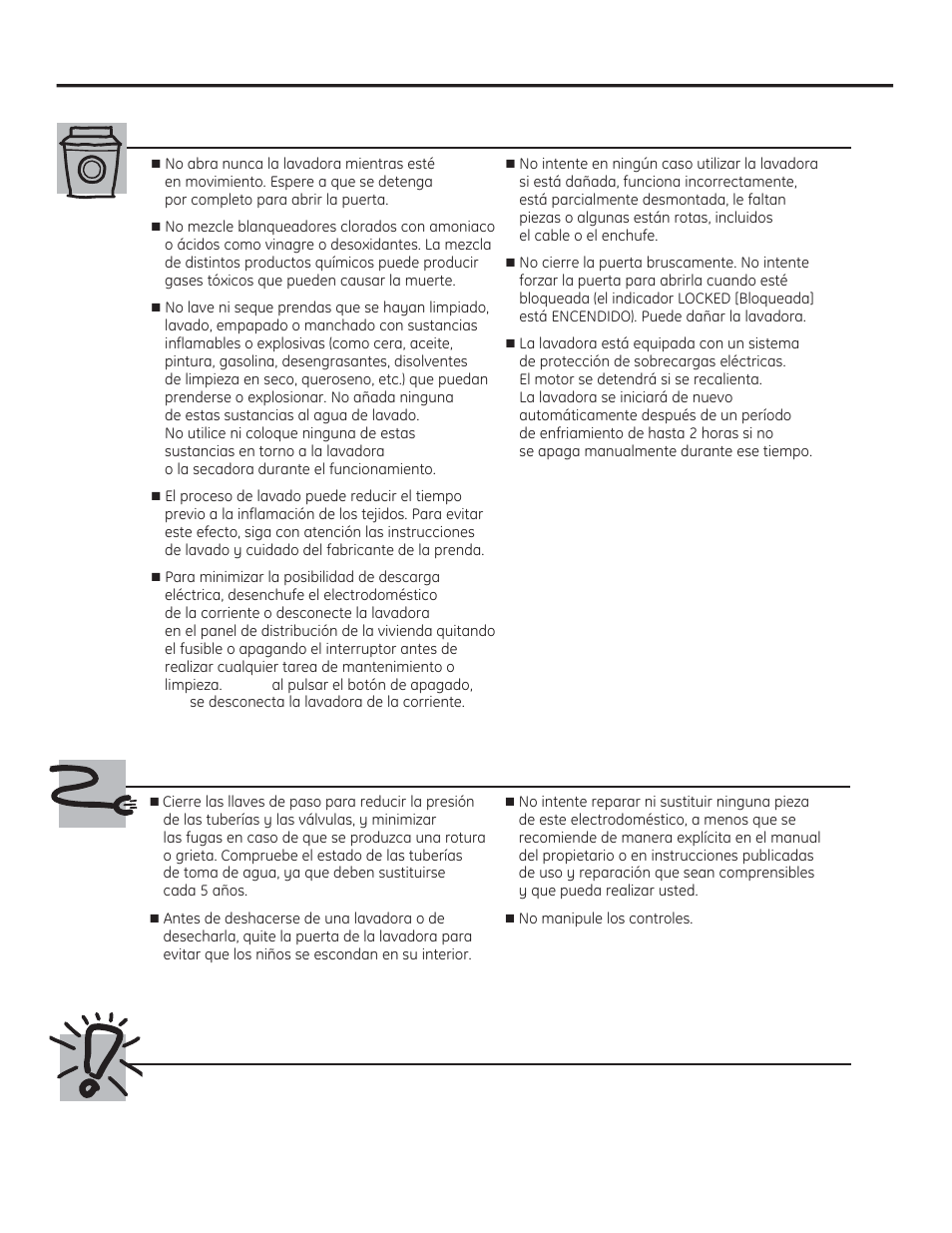 Al utilizar la lavadora, Cuando no esté en uso | GE PFWH4400 User Manual | Page 60 / 87