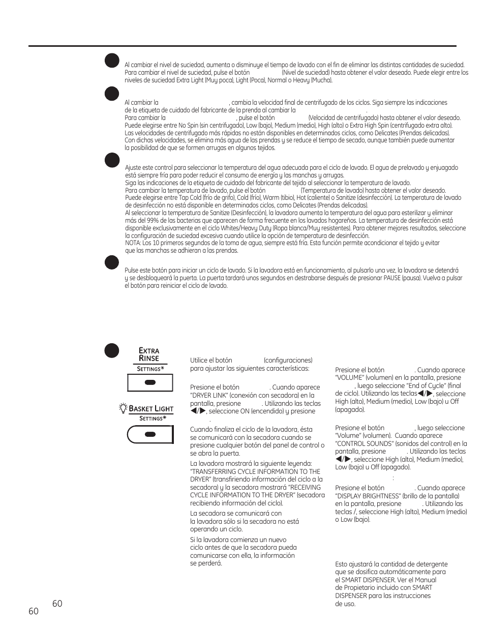 Ajustes de control | GE PFWH4400 User Manual | Page 63 / 87