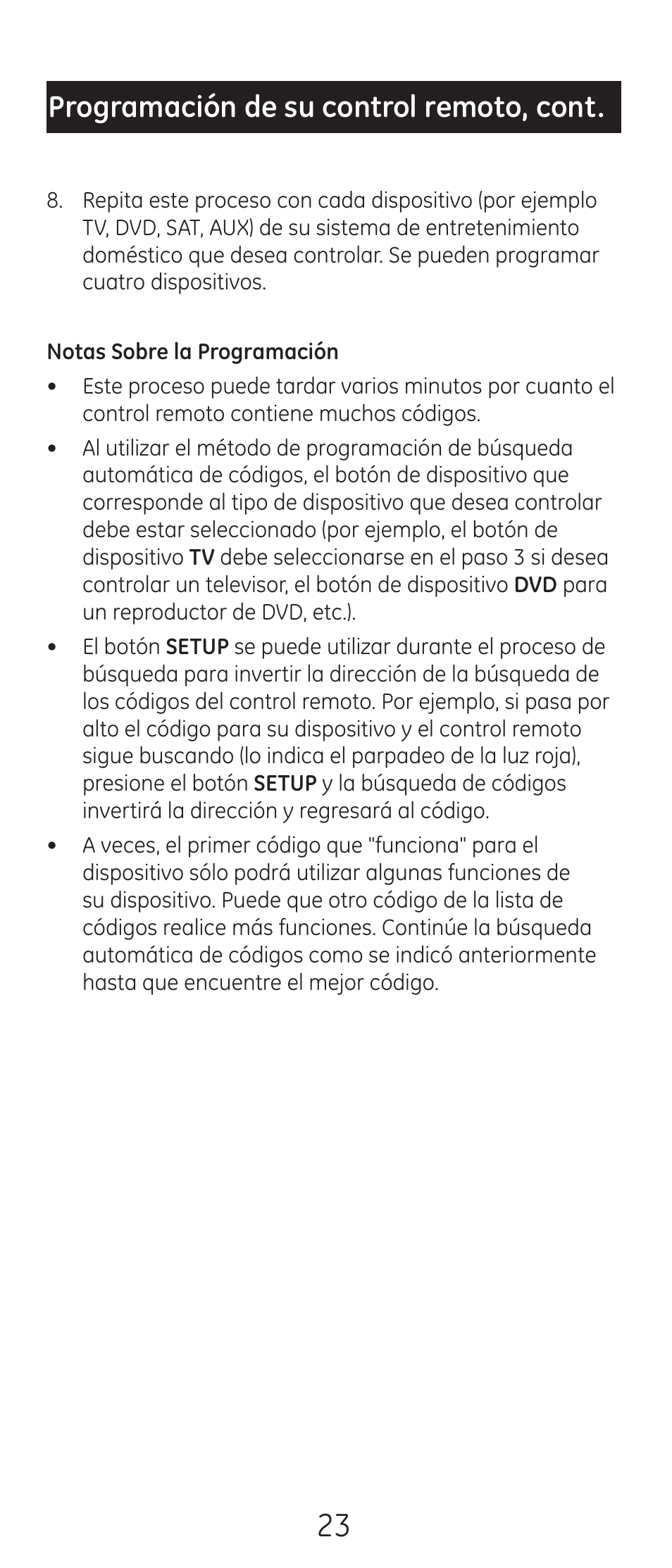 Programación de su control remoto, cont | GE 24914 User Manual | Page 23 / 44