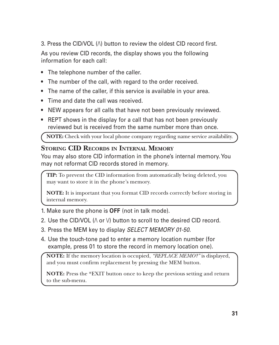 Cid r | GE 21018 User Manual | Page 31 / 92