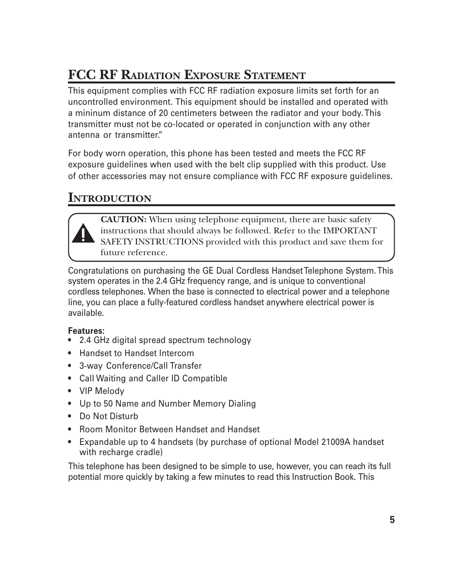 Fcc rf r | GE 21018 User Manual | Page 5 / 92