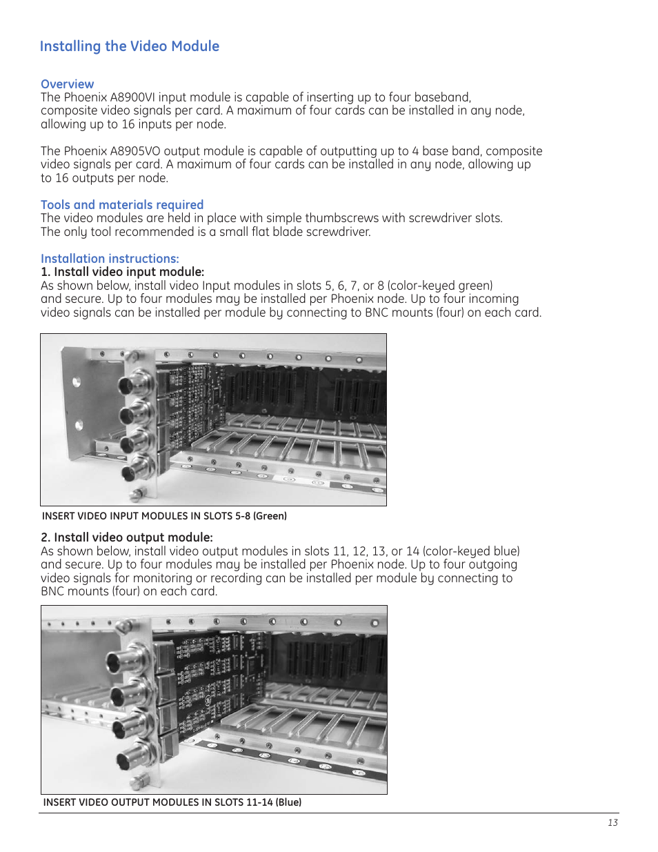 Installing the video module | GE A8950CC User Manual | Page 15 / 52