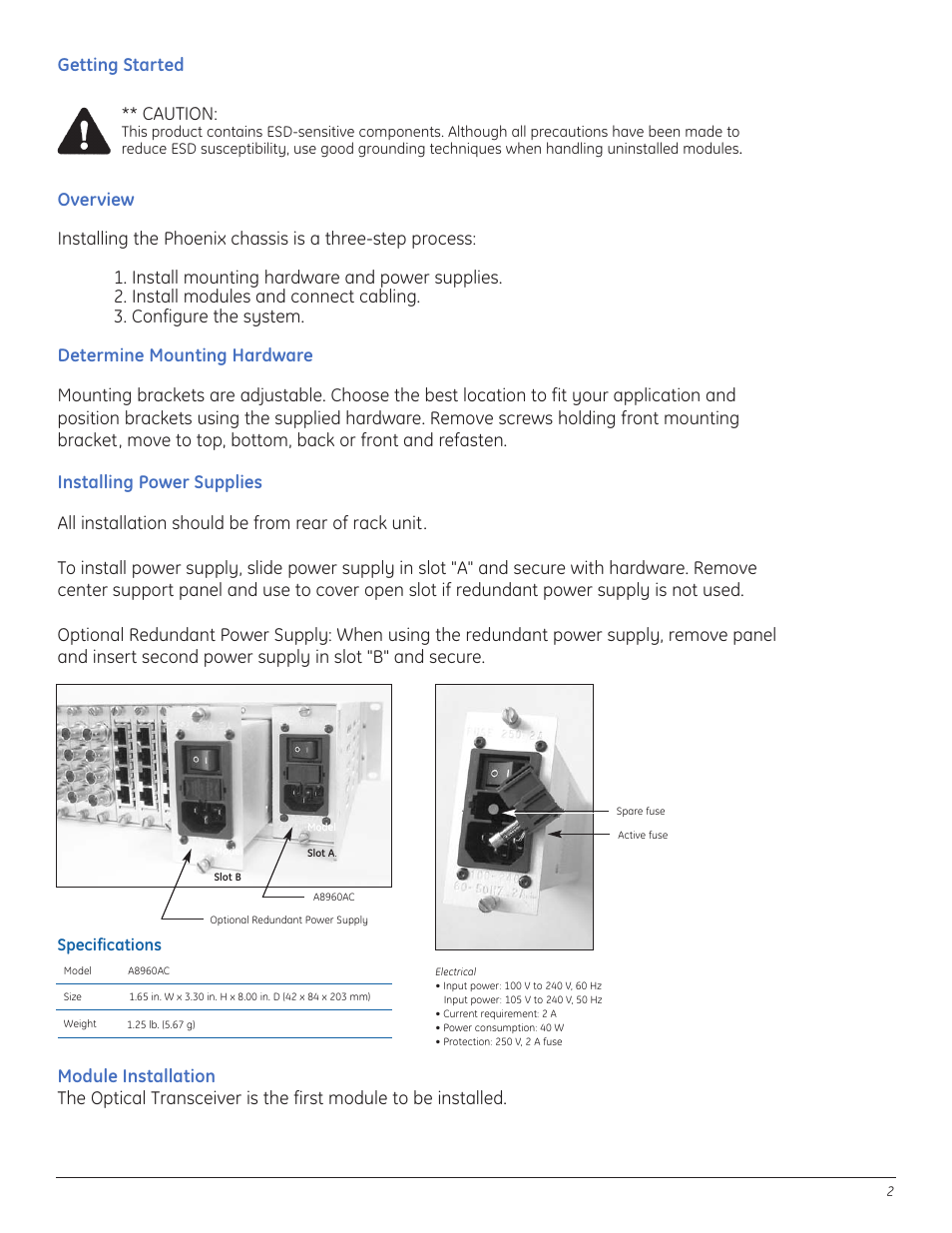 Getting started, Specifications | GE A8950CC User Manual | Page 4 / 52