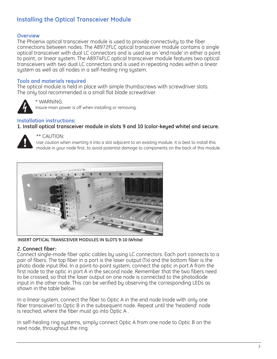 Installing the optical transceiver module | GE A8950CC User Manual | Page 5 / 52