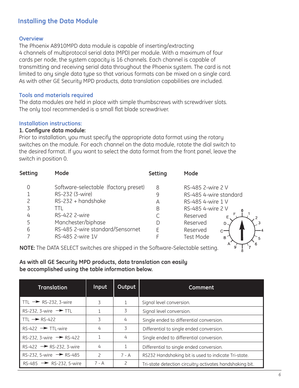 Installing the data module | GE A8950CC User Manual | Page 8 / 52