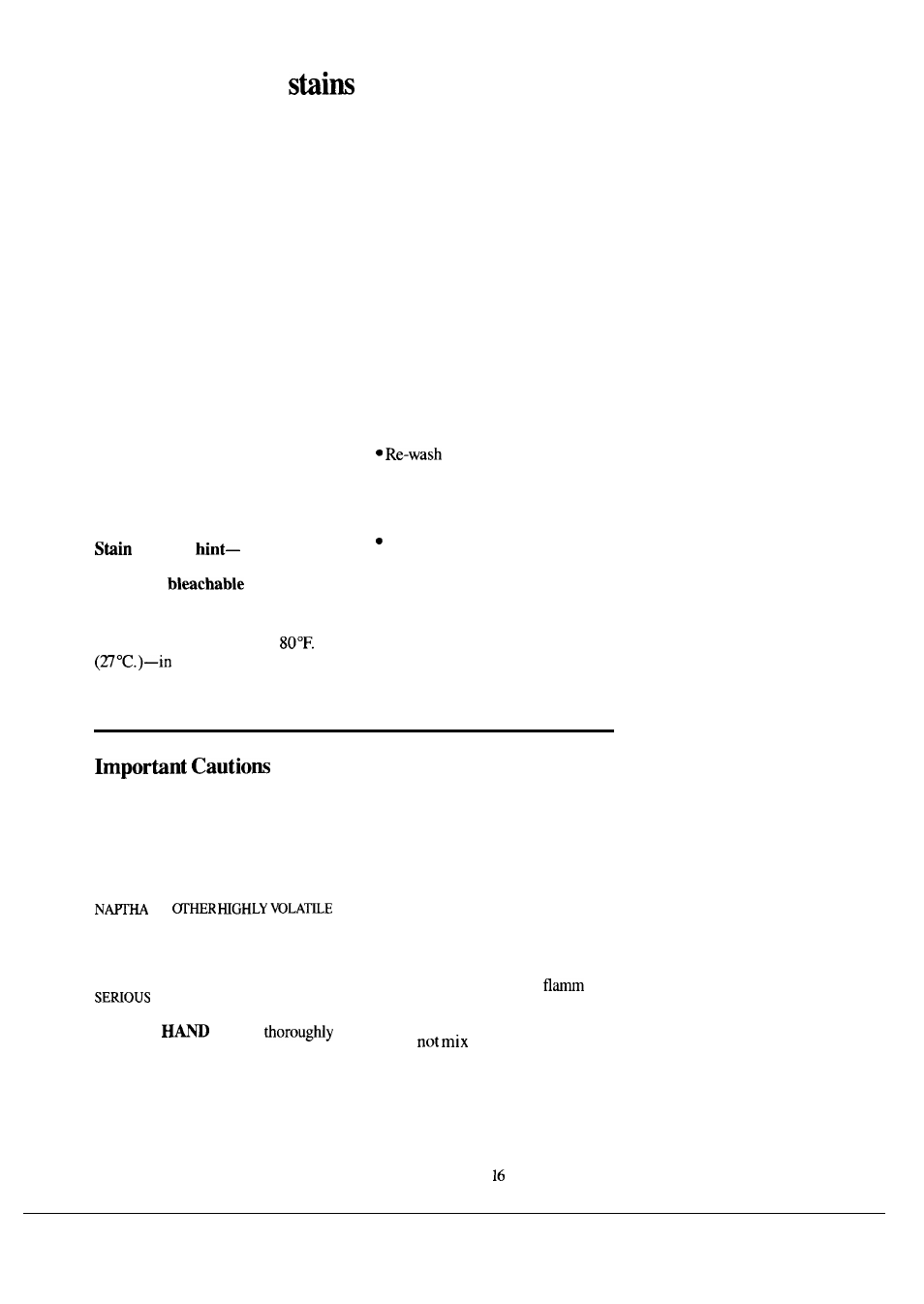 Cautions, Stains, How to remove | GE WSM2700L User Manual | Page 16 / 28