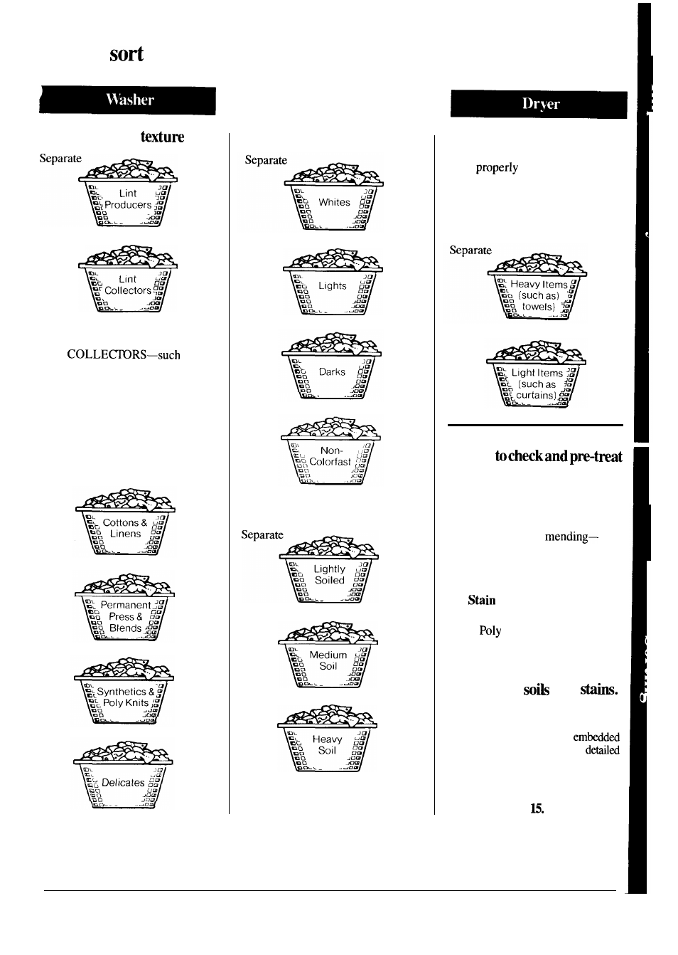 Sorting, How to the clothes, Sort by surface | Sort by fabric, Sort by color, Sort by soil, Sort by weight, It pays before washing, Soaking-a good way to loosen deep and | GE WSM2700L User Manual | Page 5 / 28