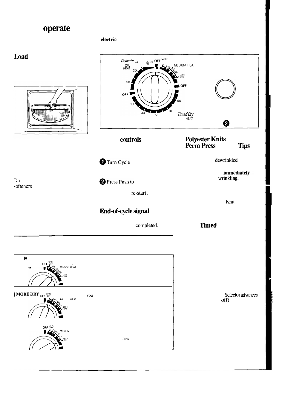 Dryer, Automatic drying, Controls | Dryness selections, End-of-cycle signal, Knits drying tips, Lint filter, Operating instructions, Press drying tips, Timed | GE WSM2700L User Manual | Page 7 / 28