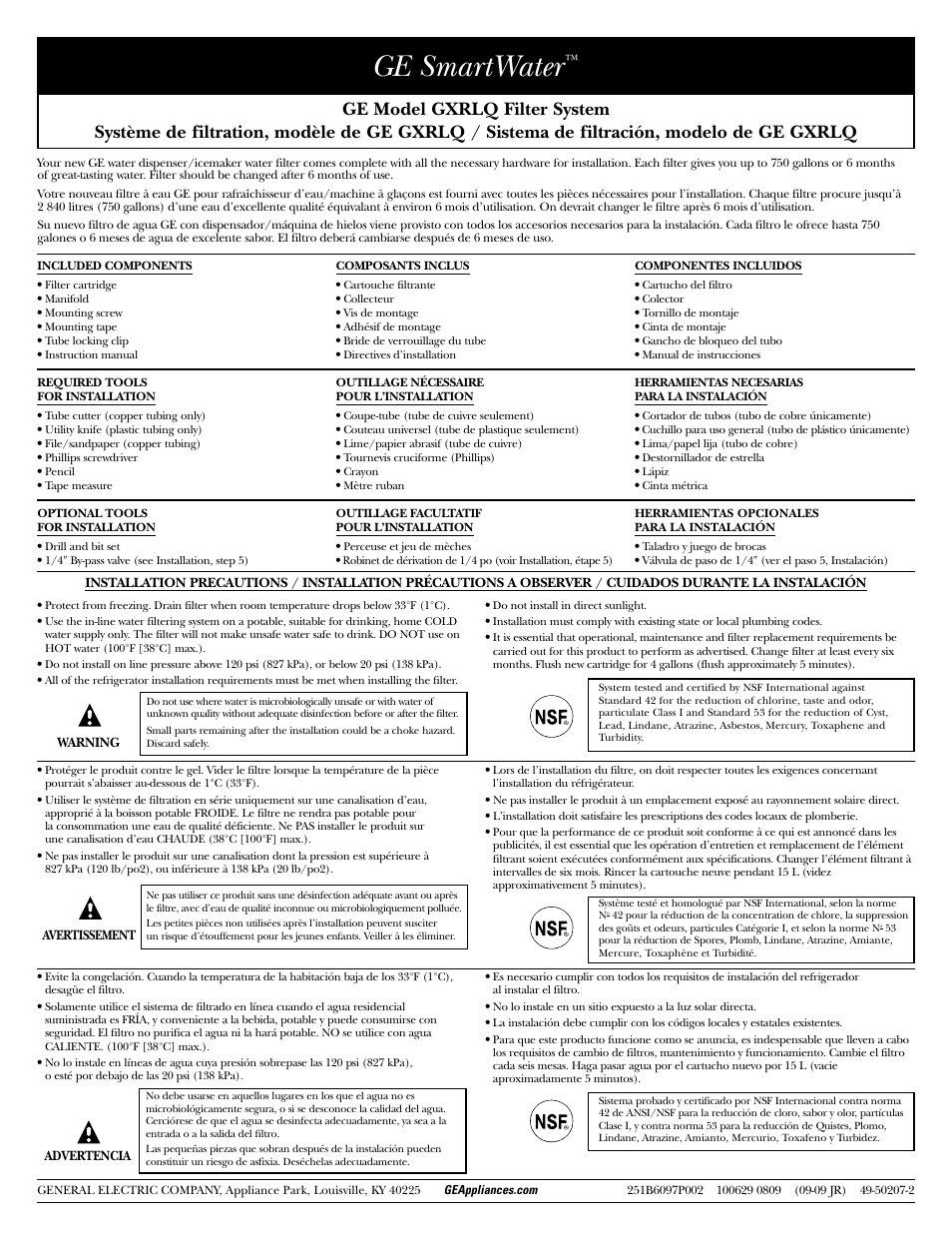 GE SmartWater GXRLQ User Manual | 6 pages