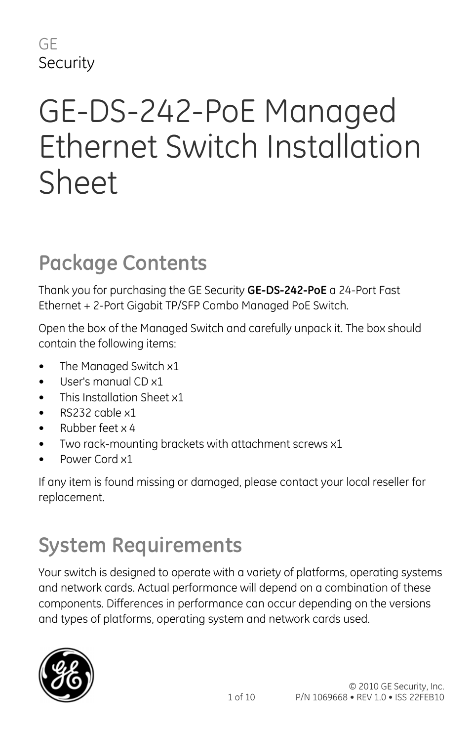 GE DS-242-POE User Manual | 10 pages