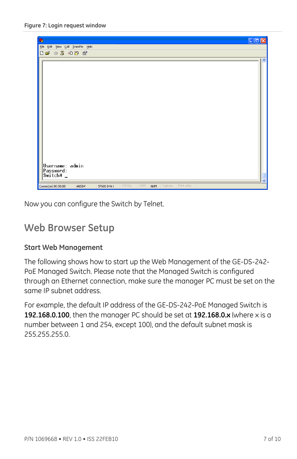 Web browser setup, Start web management | GE DS-242-POE User Manual | Page 7 / 10