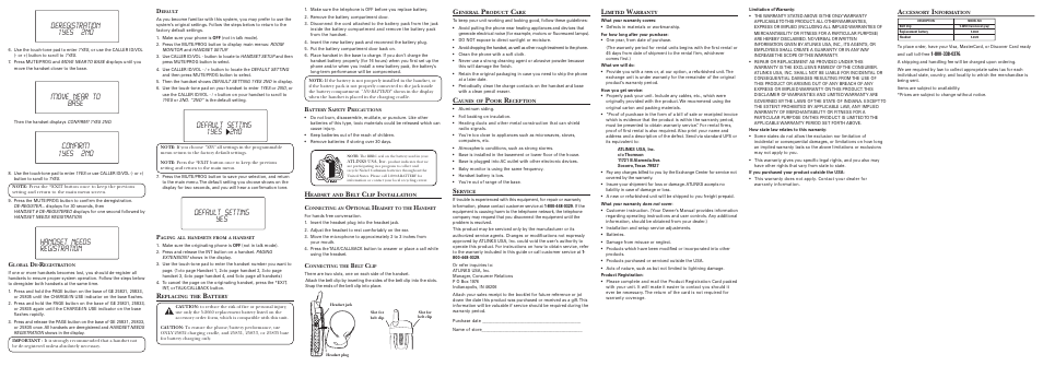 Deregistration 1yes 2no, Move near to base confirm 1yes 2no, Default setting yes | GE 00003413 User Manual | Page 2 / 2