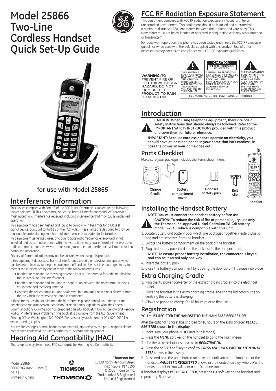 GE 25866 User Manual | 2 pages