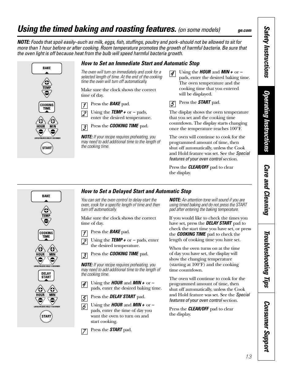 Timed baking and roasting, Using the timed baking and roasting features | GE JKS06 User Manual | Page 13 / 24