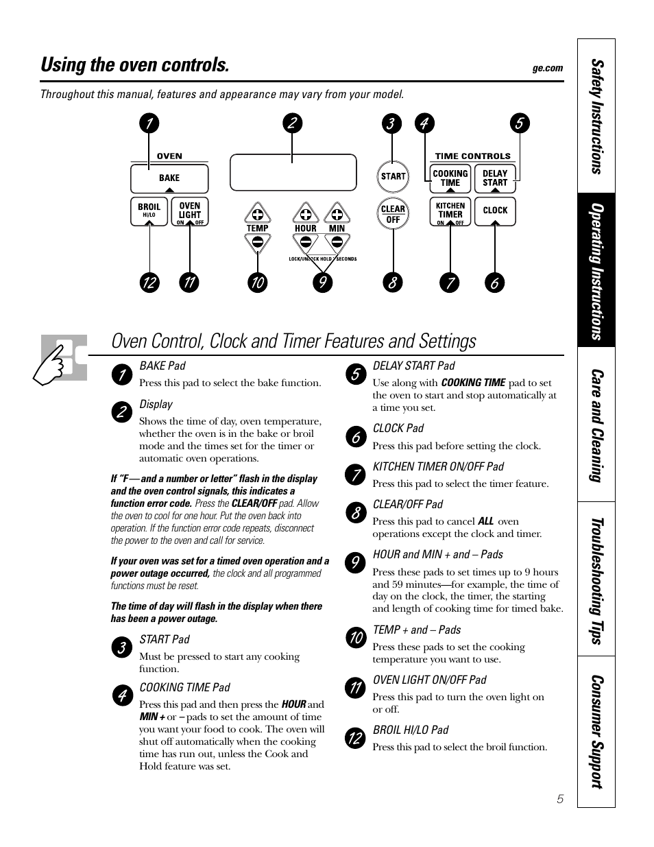 Controls, Using the oven controls | GE JKS06 User Manual | Page 5 / 24