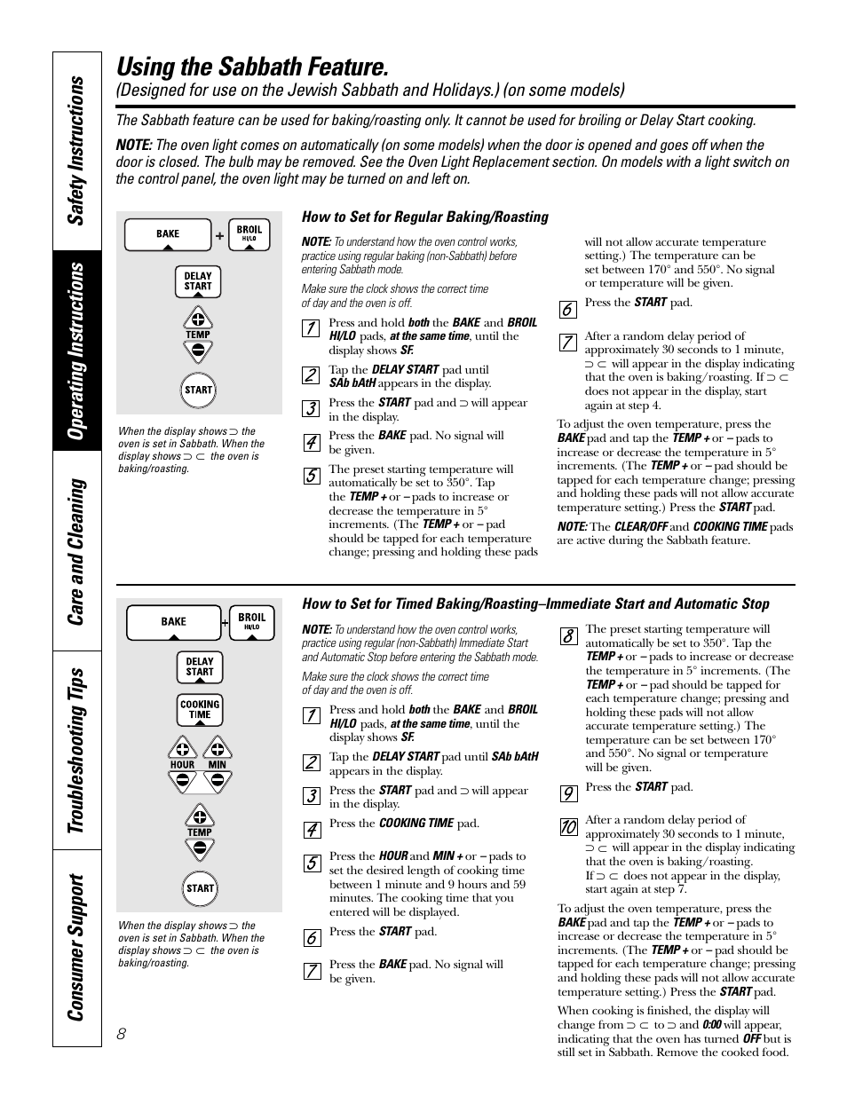 Sabbath feature, Sabbath feature , 9, Using the sabbath feature | GE JKS06 User Manual | Page 8 / 24