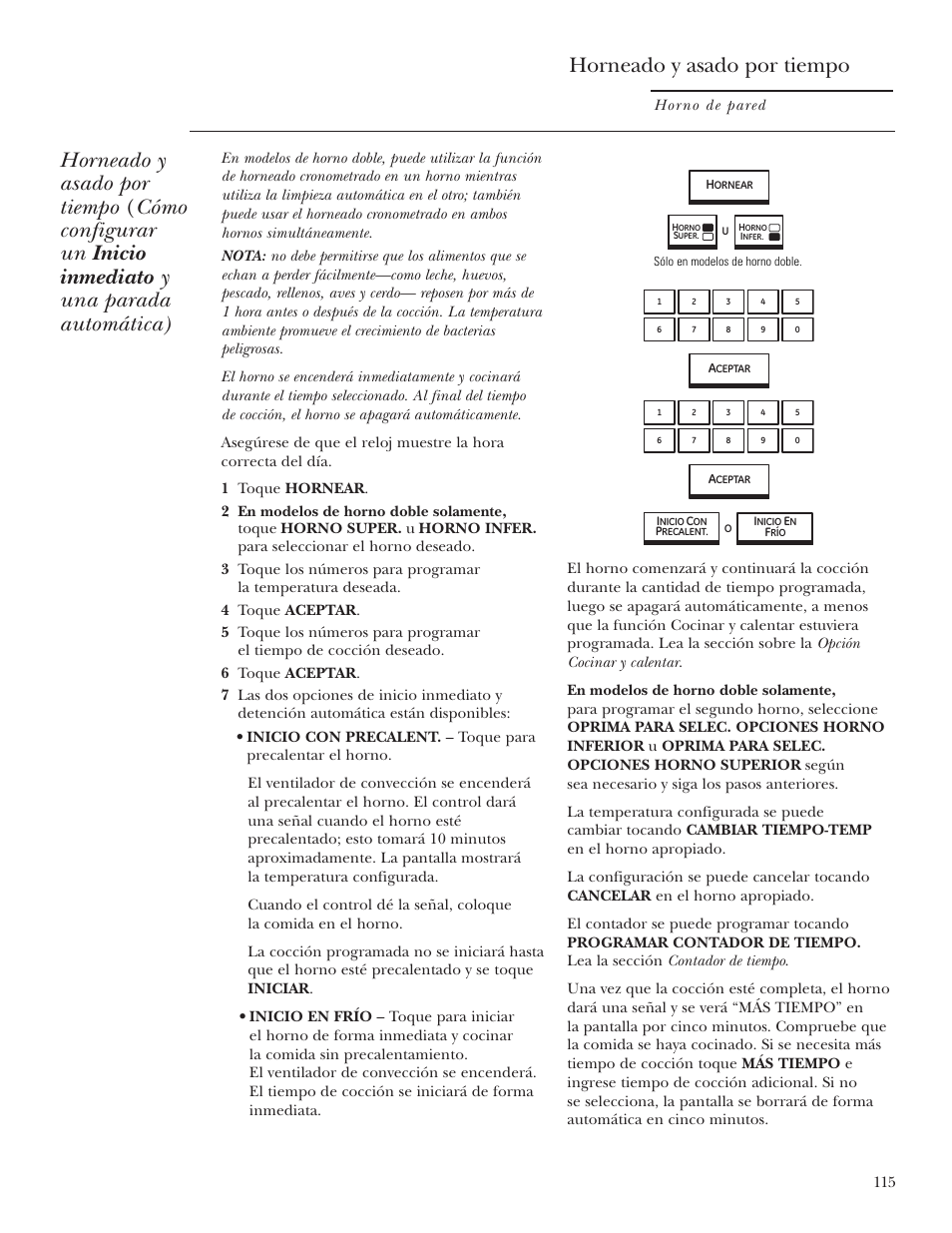 Horneado y asado por tiempo, Horneado y asado por tiempo , 116 | GE ZET2R User Manual | Page 115 / 156