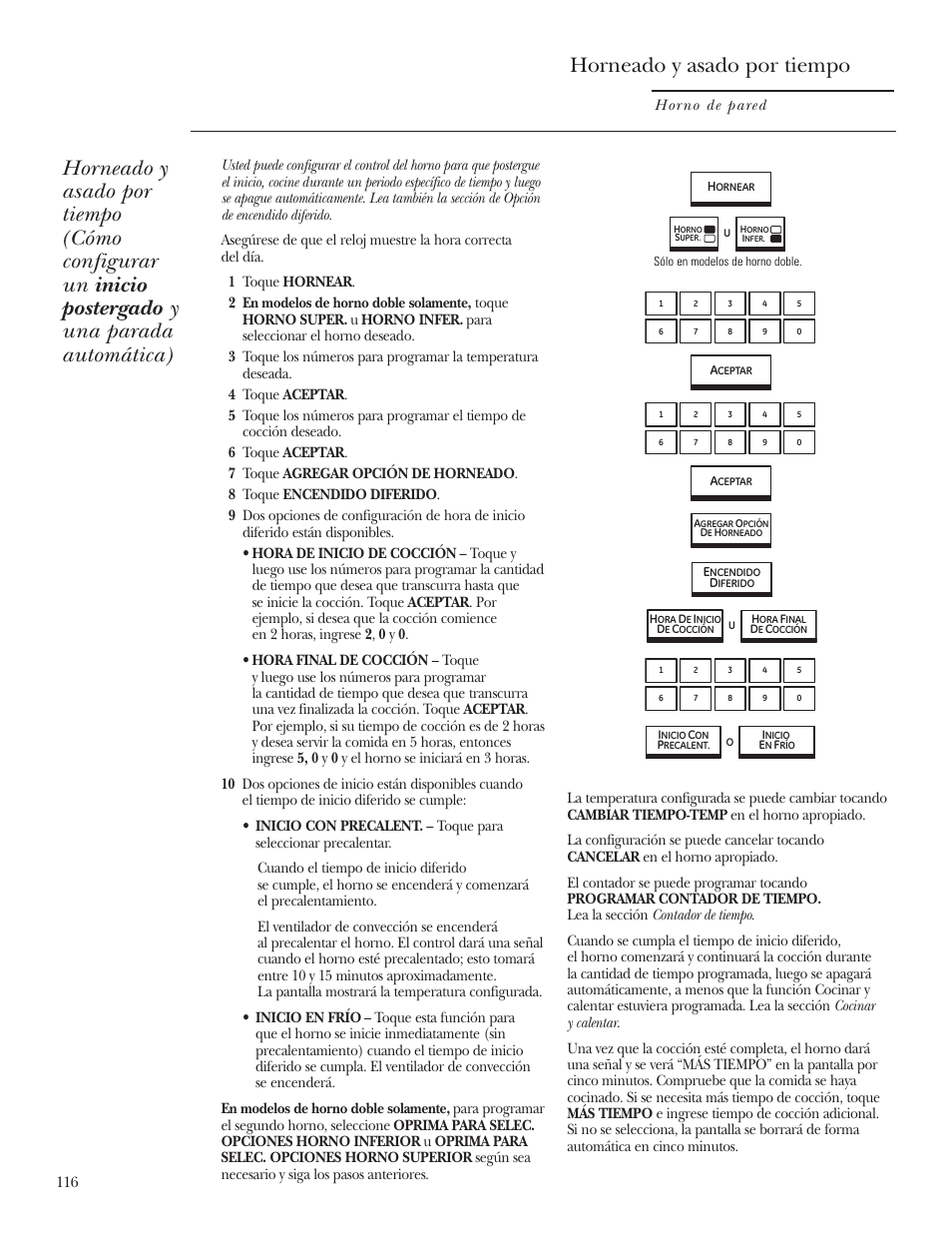 Horneado y asado por tiempo | GE ZET2R User Manual | Page 116 / 156