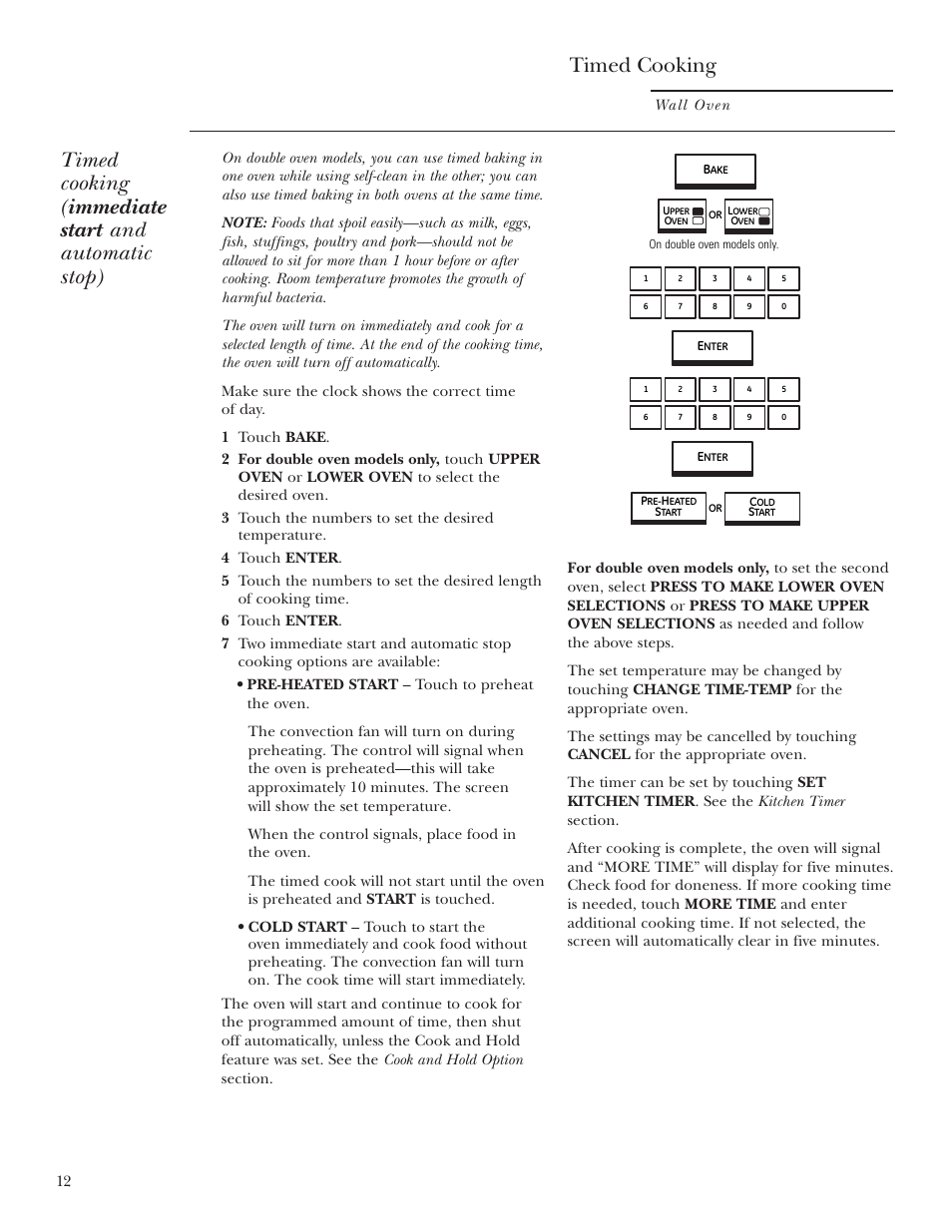 Timed baking and roasting, Timed baking and roasting , 13, Timed cooking | GE ZET2R User Manual | Page 12 / 156