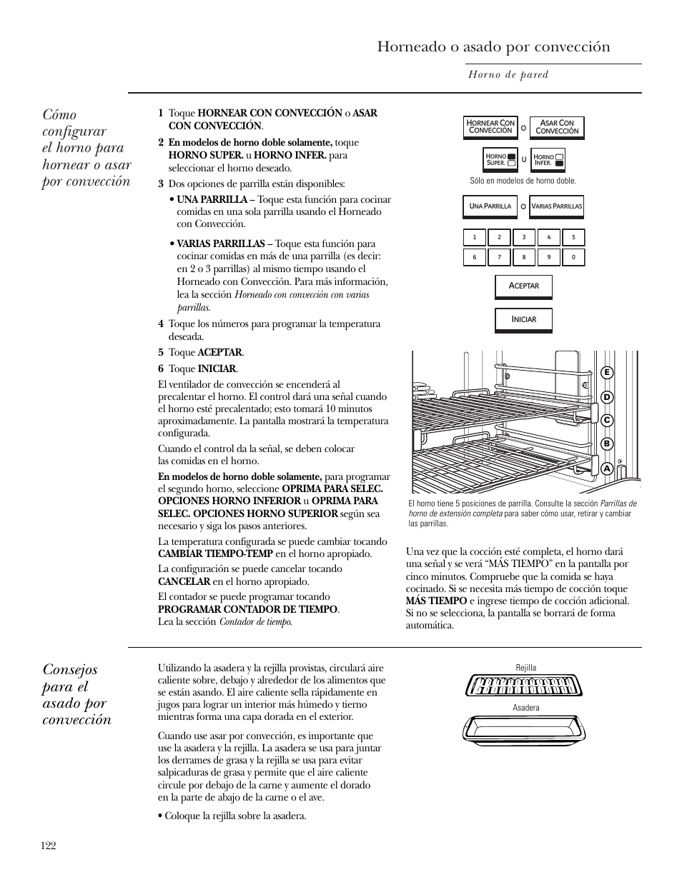 Horneado o asado por convección | GE ZET2R User Manual | Page 122 / 156