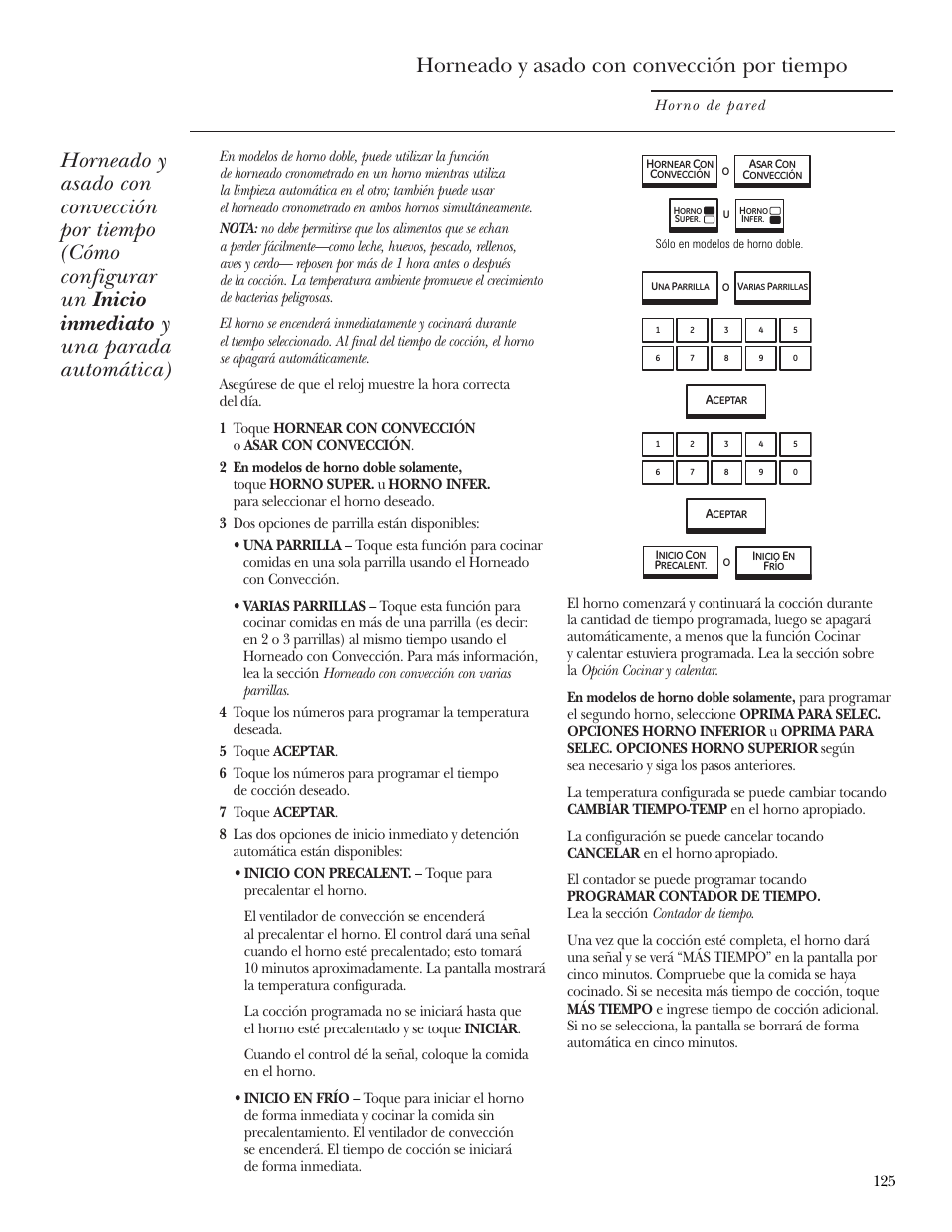 Horneado y asado con convección por tiempo, Horneado y asado con convección por tiempo –126 | GE ZET2R User Manual | Page 125 / 156