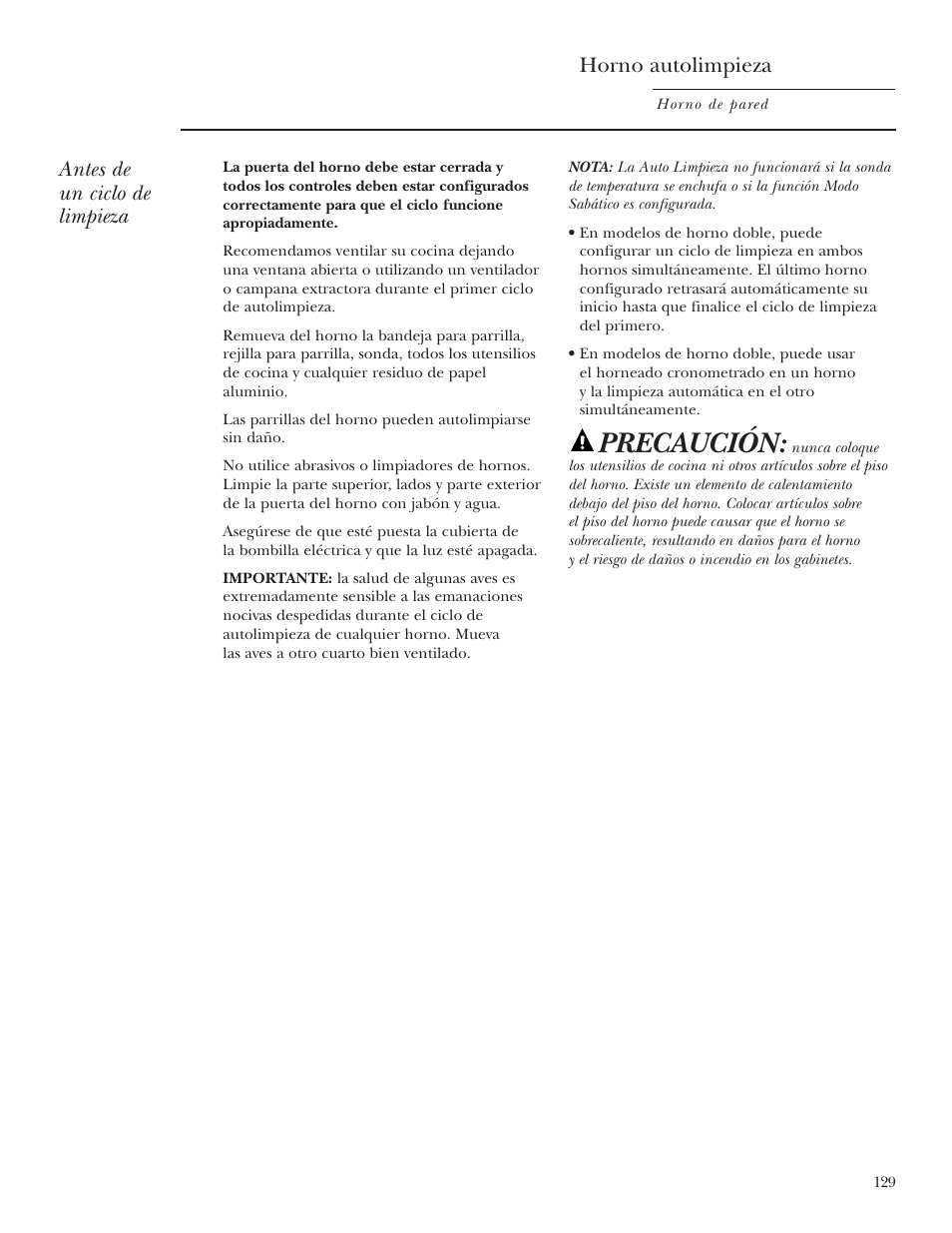 Horno autolimpieza, Horno autolimpieza –132, Precaución | Antes de un ciclo de limpieza | GE ZET2R User Manual | Page 129 / 156