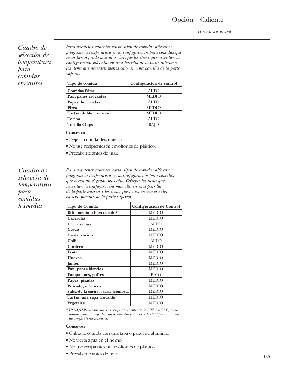 Opción – caliente | GE ZET2R User Manual | Page 135 / 156