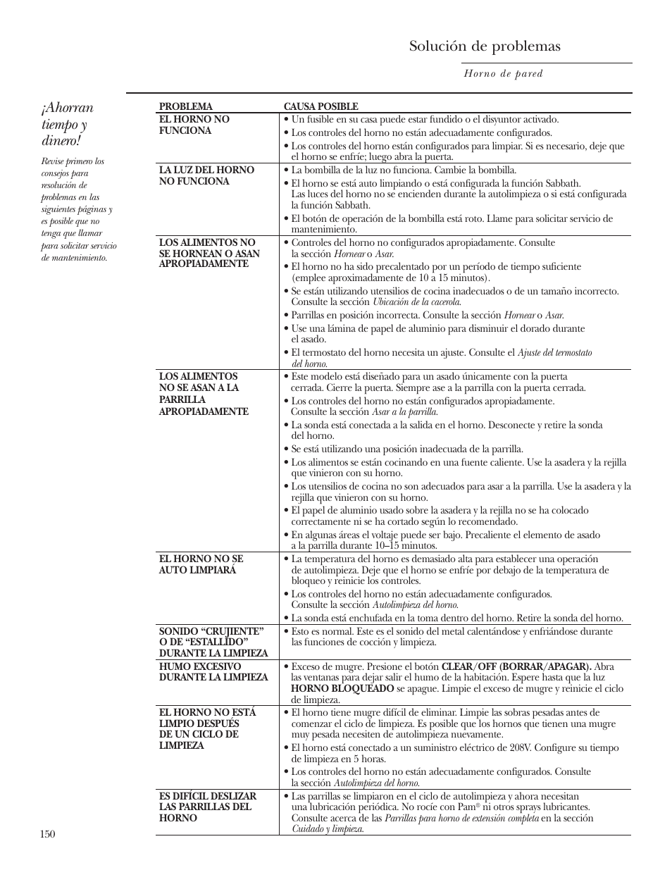 Solución de problemas, Solución de problemas , 151, Ahorran tiempo y dinero | GE ZET2R User Manual | Page 150 / 156