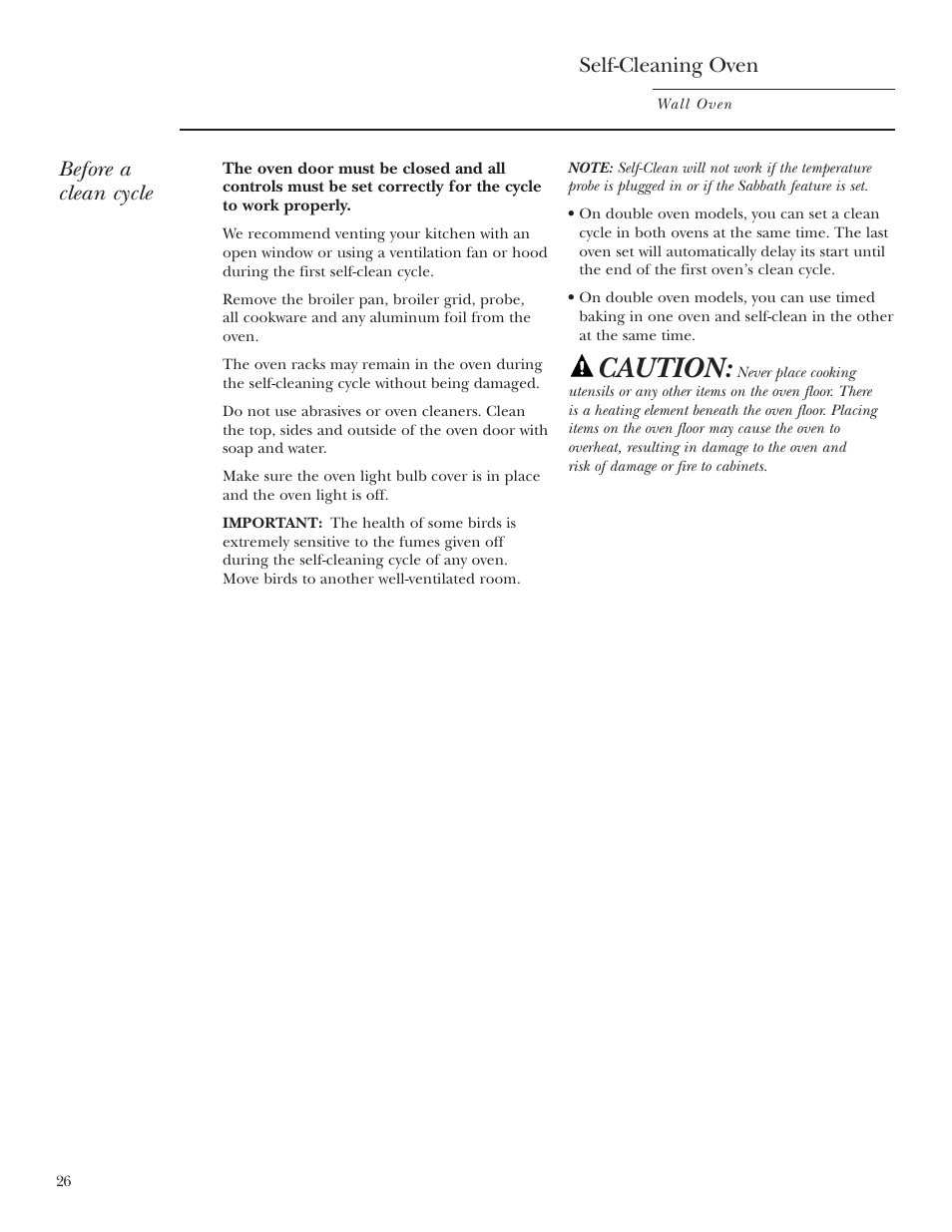 Self-cleaning oven, Self-cleaning oven –29, Caution | Before a clean cycle | GE ZET2R User Manual | Page 26 / 156