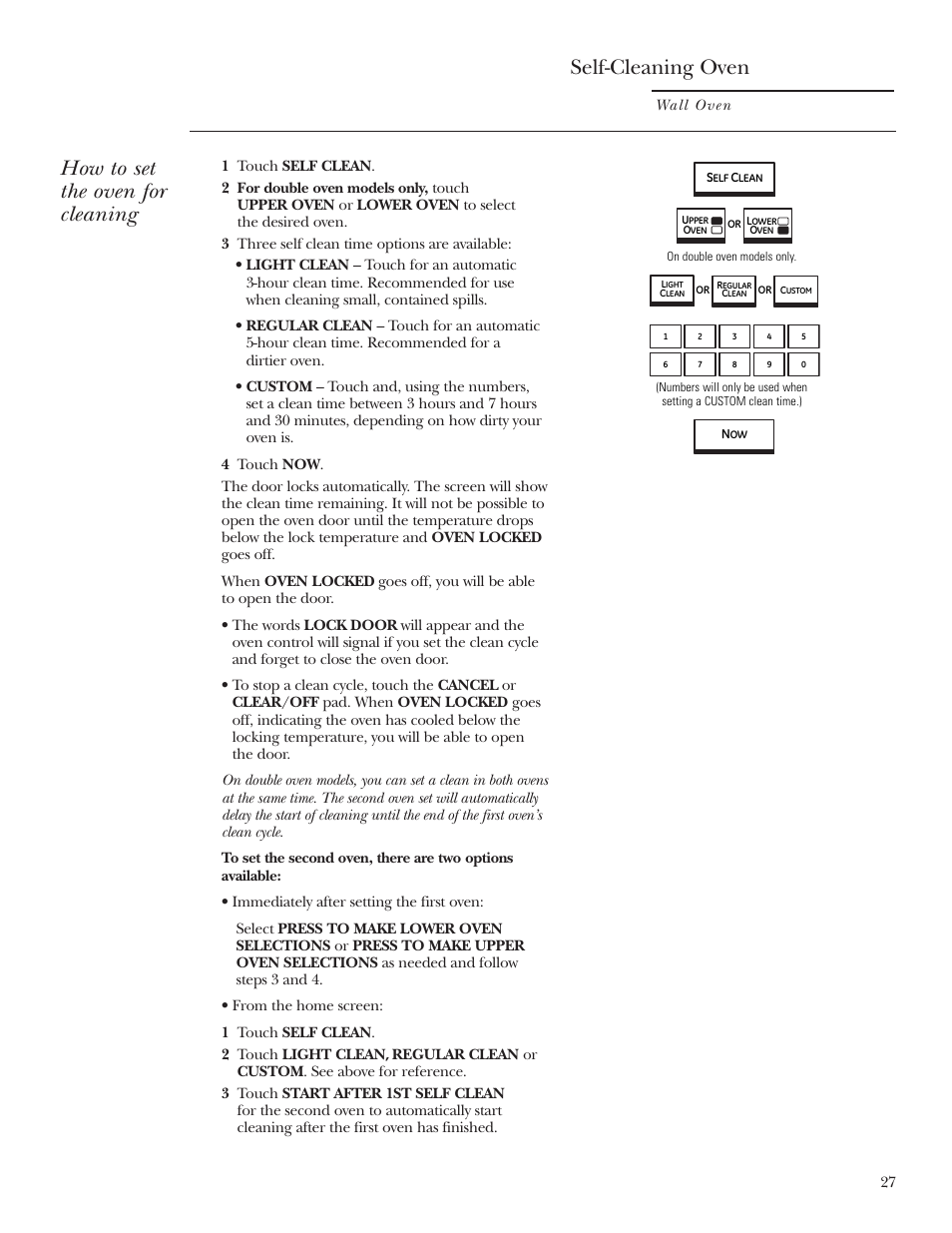 Self-cleaning oven, How to set the oven for cleaning | GE ZET2R User Manual | Page 27 / 156