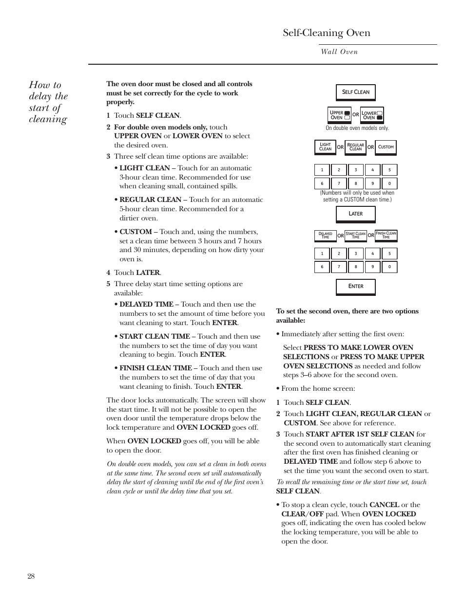 How to delay the start of cleaning, Self-cleaning oven | GE ZET2R User Manual | Page 28 / 156