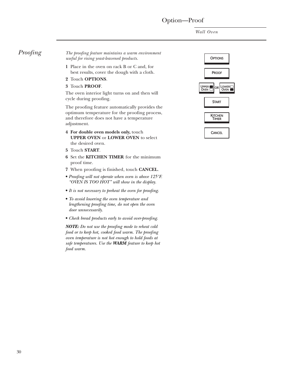 Proofing, Option—proof | GE ZET2R User Manual | Page 30 / 156