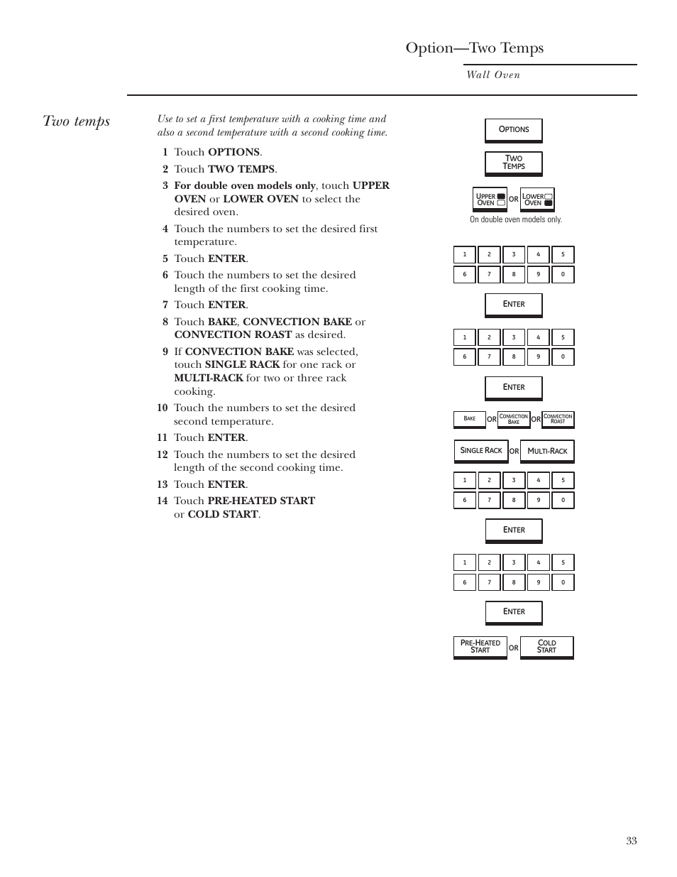 Two temps option, Option—two temps, Two temps | Wall oven | GE ZET2R User Manual | Page 33 / 156