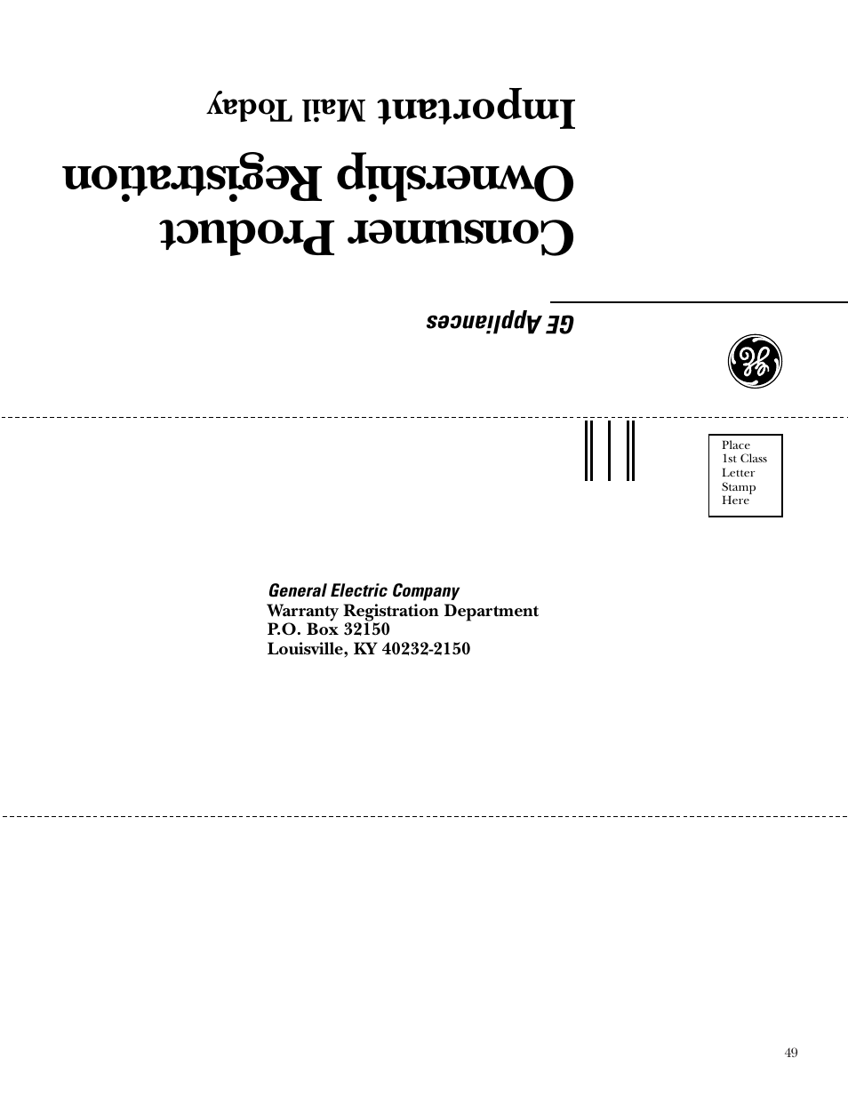 Product registration (u.s.a.), Product registration (u.s.a.) , 50, Consumer product ownership registration | Important | GE ZET2R User Manual | Page 49 / 156