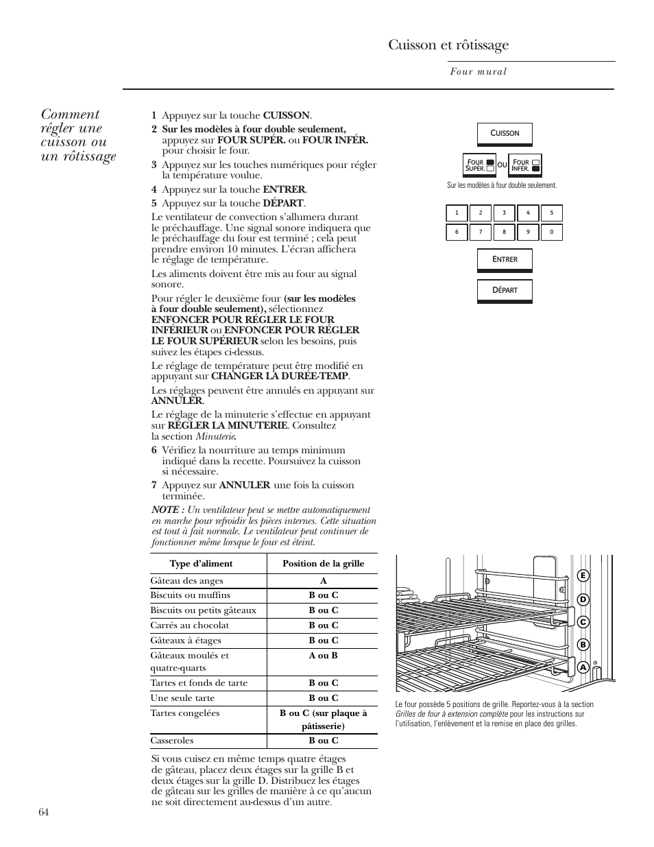 Cuisson, Rôtissage, Comment régler une cuisson ou un rôtissage | Cuisson et rôtissage | GE ZET2R User Manual | Page 64 / 156