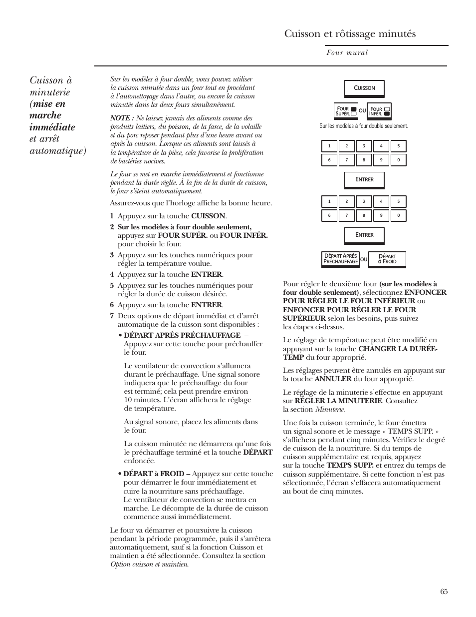 Cuisson et rôtissage minutés, Cuisson et rôtissage minutés , 66 | GE ZET2R User Manual | Page 65 / 156