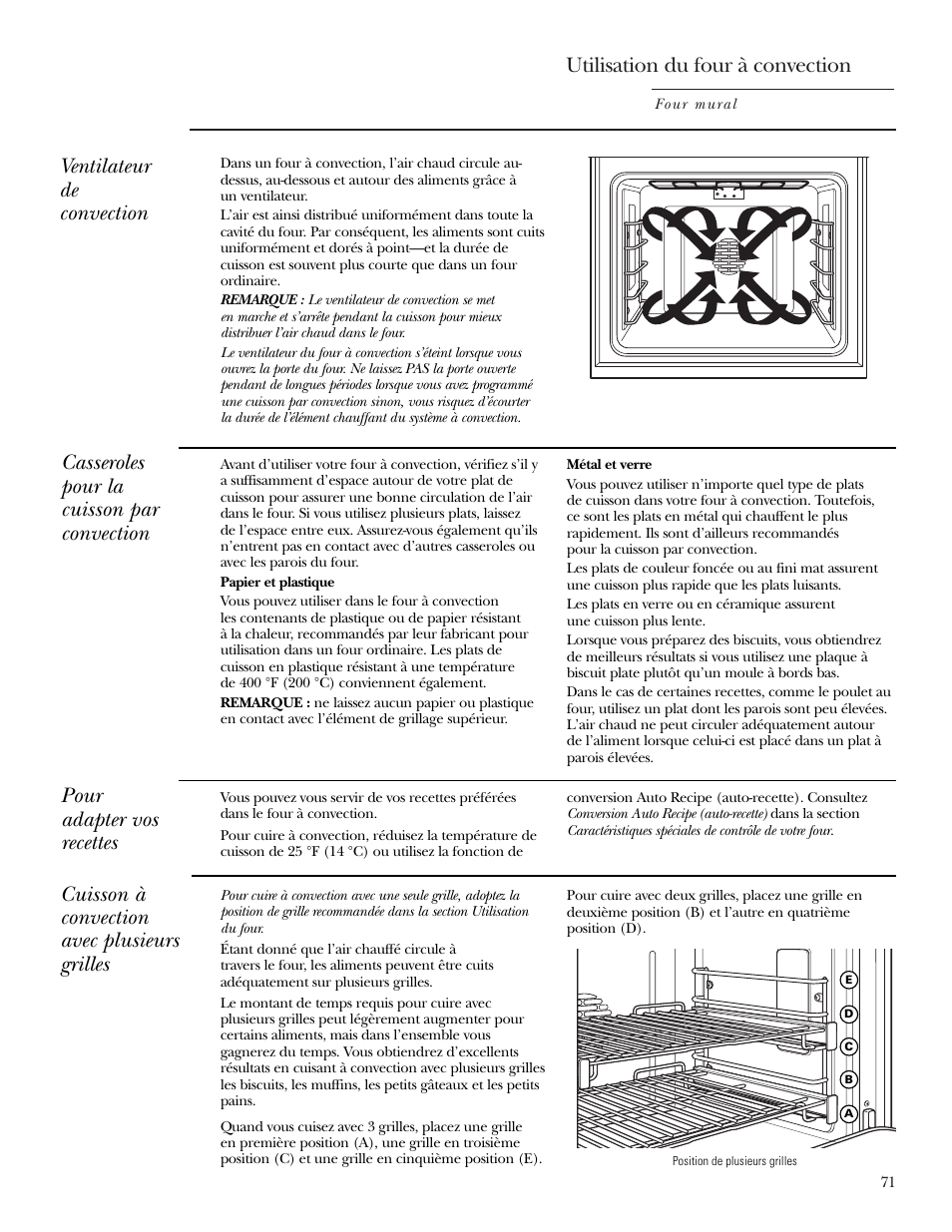 Convection, Convection –74, Utilisation du four à convection | GE ZET2R User Manual | Page 71 / 156