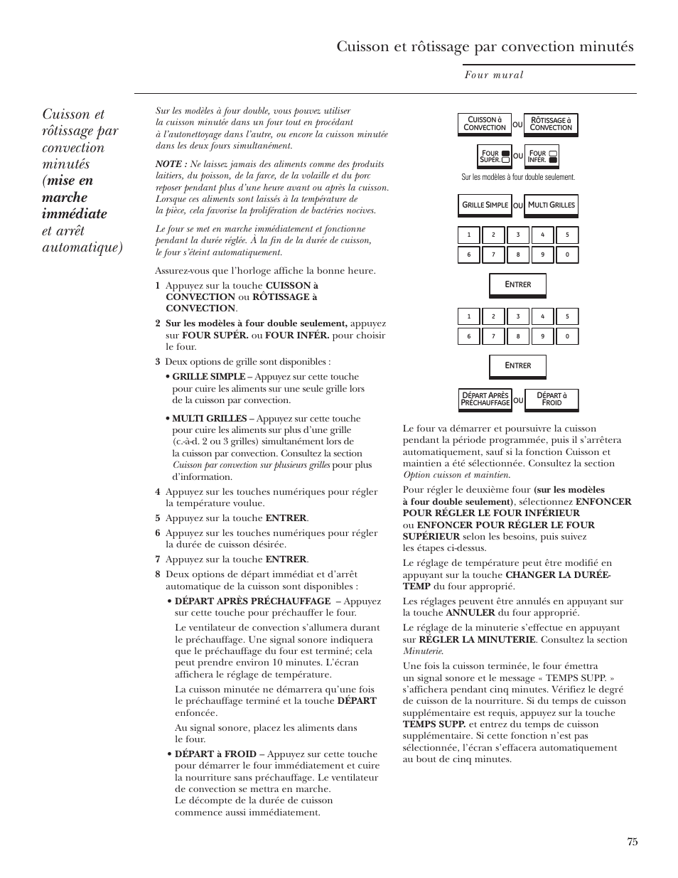 Cuisson et rôtissage par convection minutés, Cuisson et rôtissage par convection minutés –76 | GE ZET2R User Manual | Page 75 / 156